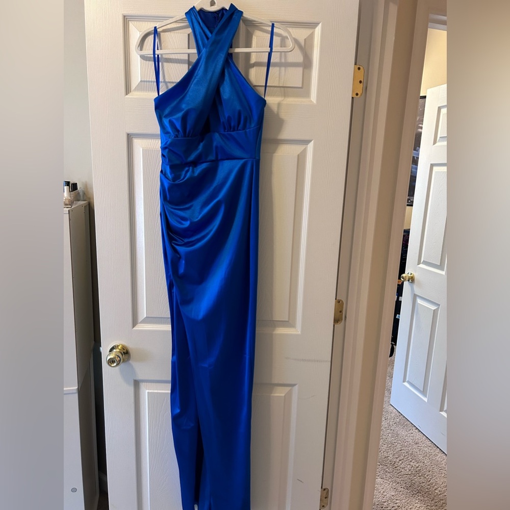 Windsor Royal Blue Satin Evening Gown